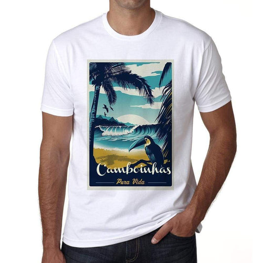 Camboinhas Pura Vida Beach Name White Mens Short Sleeve Round Neck T-Shirt 00292 - White / S - Casual