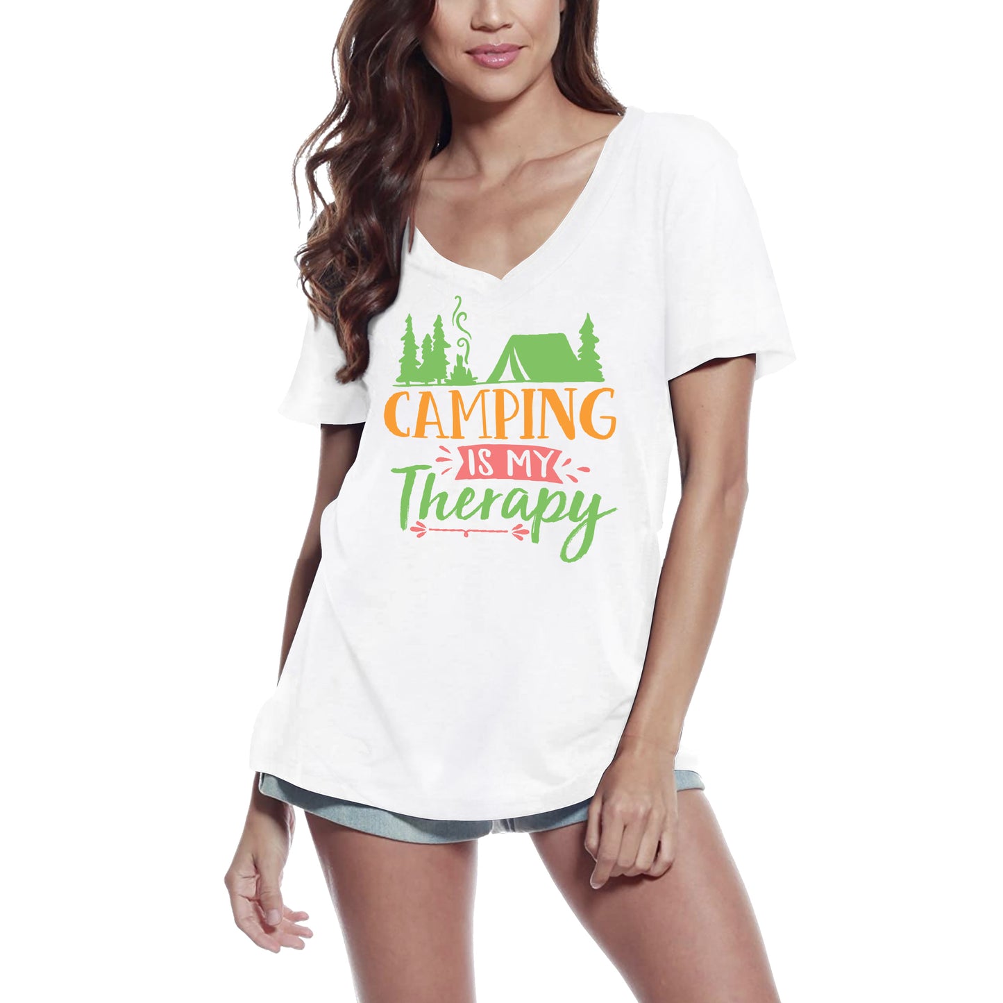 ULTRABASIC Women's T-Shirt Camping is My Therapy - Adventure Short Sleeve Tee Shirt Tops