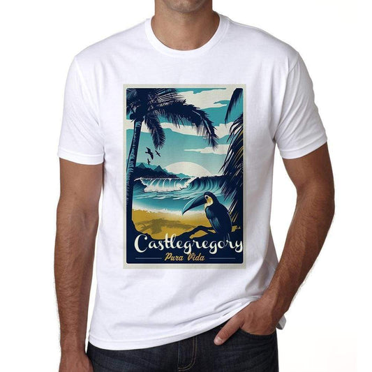 Castlegregory, Pura Vida, Beach Name, White, <span>Men's</span> <span><span>Short Sleeve</span></span> <span>Round Neck</span> T-shirt 00292 - ULTRABASIC