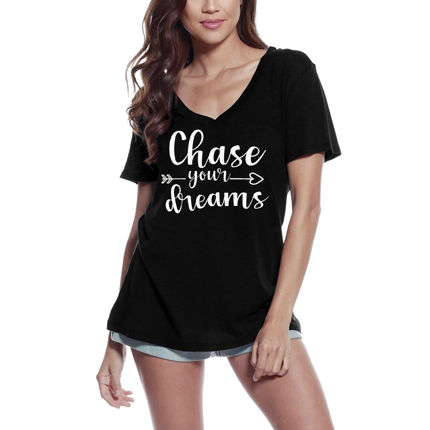 ULTRABASIC Women's V-Neck T-Shirt Chase Your Dreams - Short Sleeve Tee Shirt Gift Tops