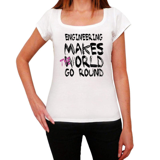 Engineering World Goes Round Womens Short Sleeve Round White T-Shirt 00083 - White / Xs - Casual