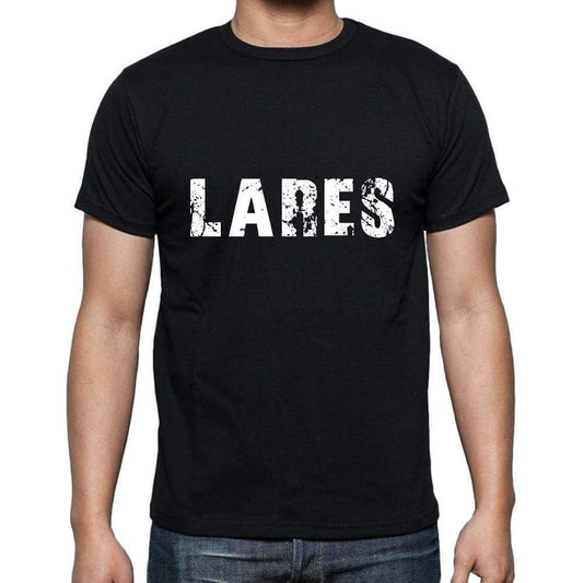 Lares Mens Short Sleeve Round Neck T-Shirt 5 Letters Black Word 00006 - Casual