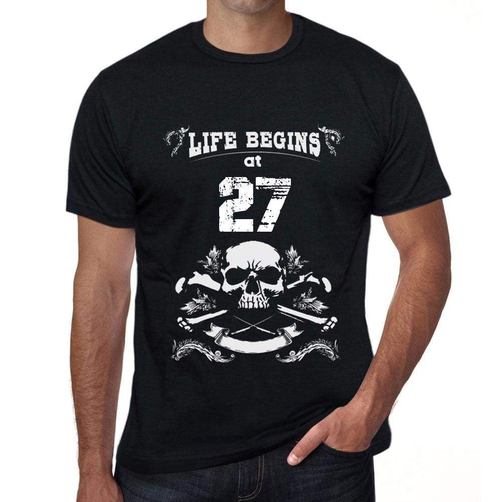 Life Begins At 27 Mens Black T-Shirt Birthday Gift 00449 - Black / Xs - Casual