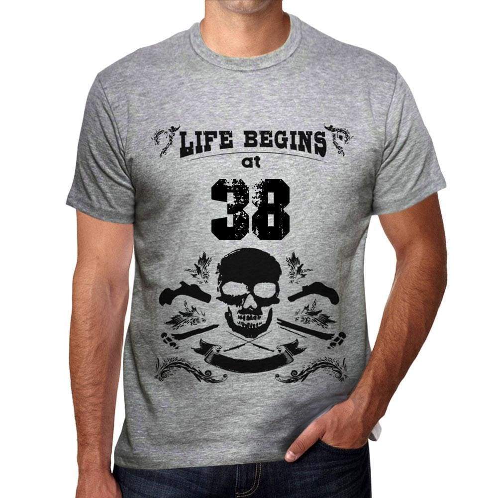 Life Begins At 38 Mens T-Shirt Grey Birthday Gift 00450 - Grey / S - Casual