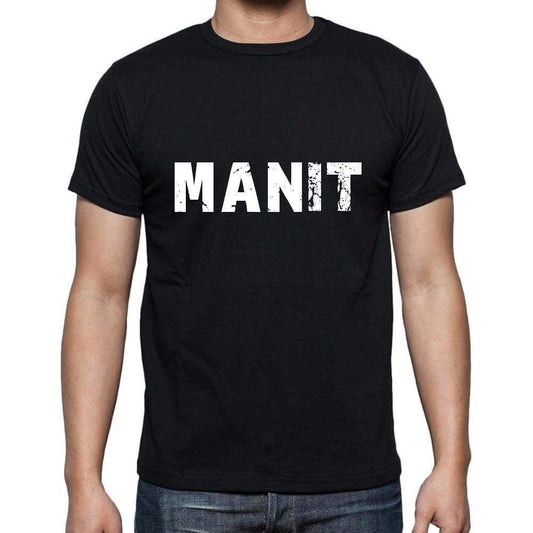 Manit Mens Short Sleeve Round Neck T-Shirt 5 Letters Black Word 00006 - Casual