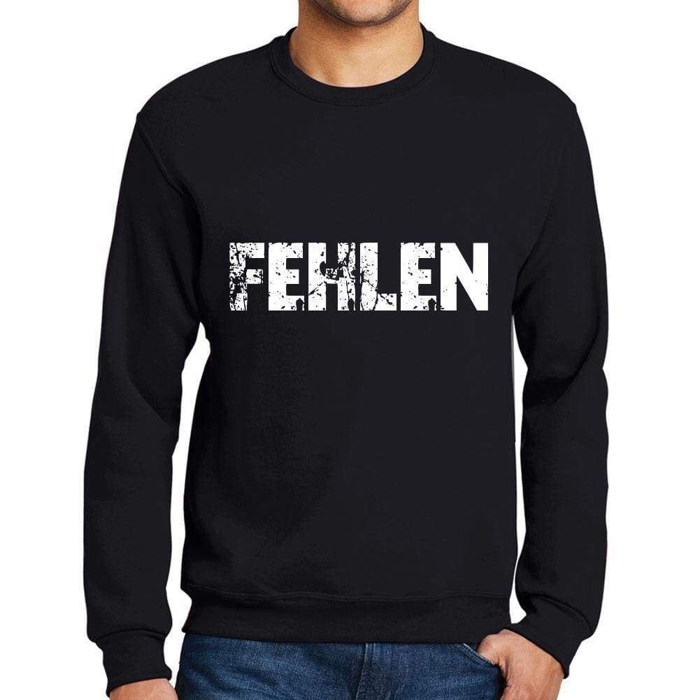 Mens Printed Graphic Sweatshirt Popular Words Fehlen Deep Black - Deep Black / Small / Cotton - Sweatshirts