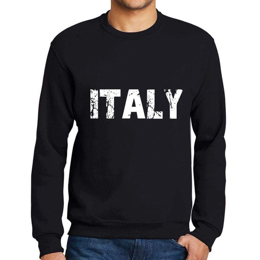Mens Printed Graphic Sweatshirt Popular Words Italy Deep Black - Deep Black / Small / Cotton - Sweatshirts