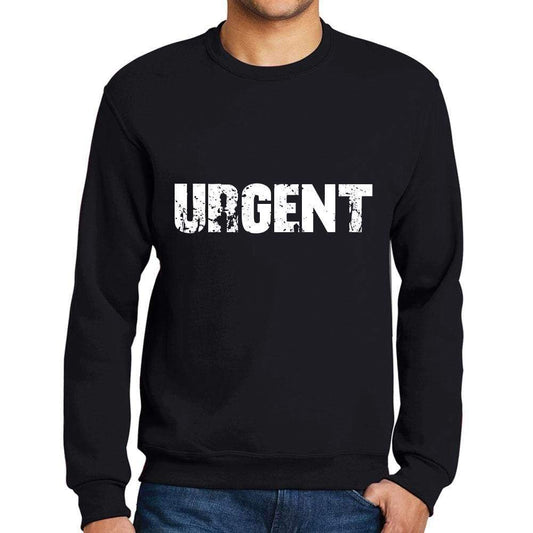 Mens Printed Graphic Sweatshirt Popular Words Urgent Deep Black - Deep Black / Small / Cotton - Sweatshirts