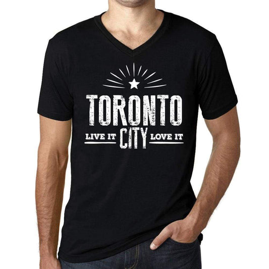 Mens Vintage Tee Shirt Graphic V-Neck T Shirt Live It Love It Toronto Deep Black - Black / S / Cotton - T-Shirt