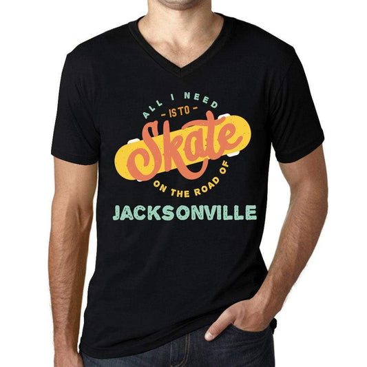 Mens Vintage Tee Shirt Graphic V-Neck T Shirt On The Road Of Jacksonville Black - Black / S / Cotton - T-Shirt