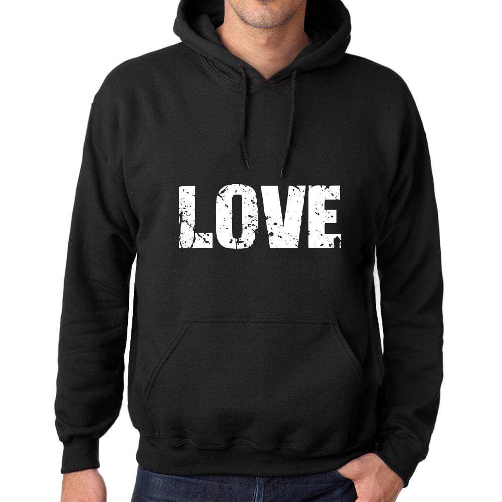 Mens Womens Unisex Printed Graphic Cotton Hoodie Soft Heavyweight Hooded Sweatshirt Pullover Popular Words Love Deep Black - Black / Xs /