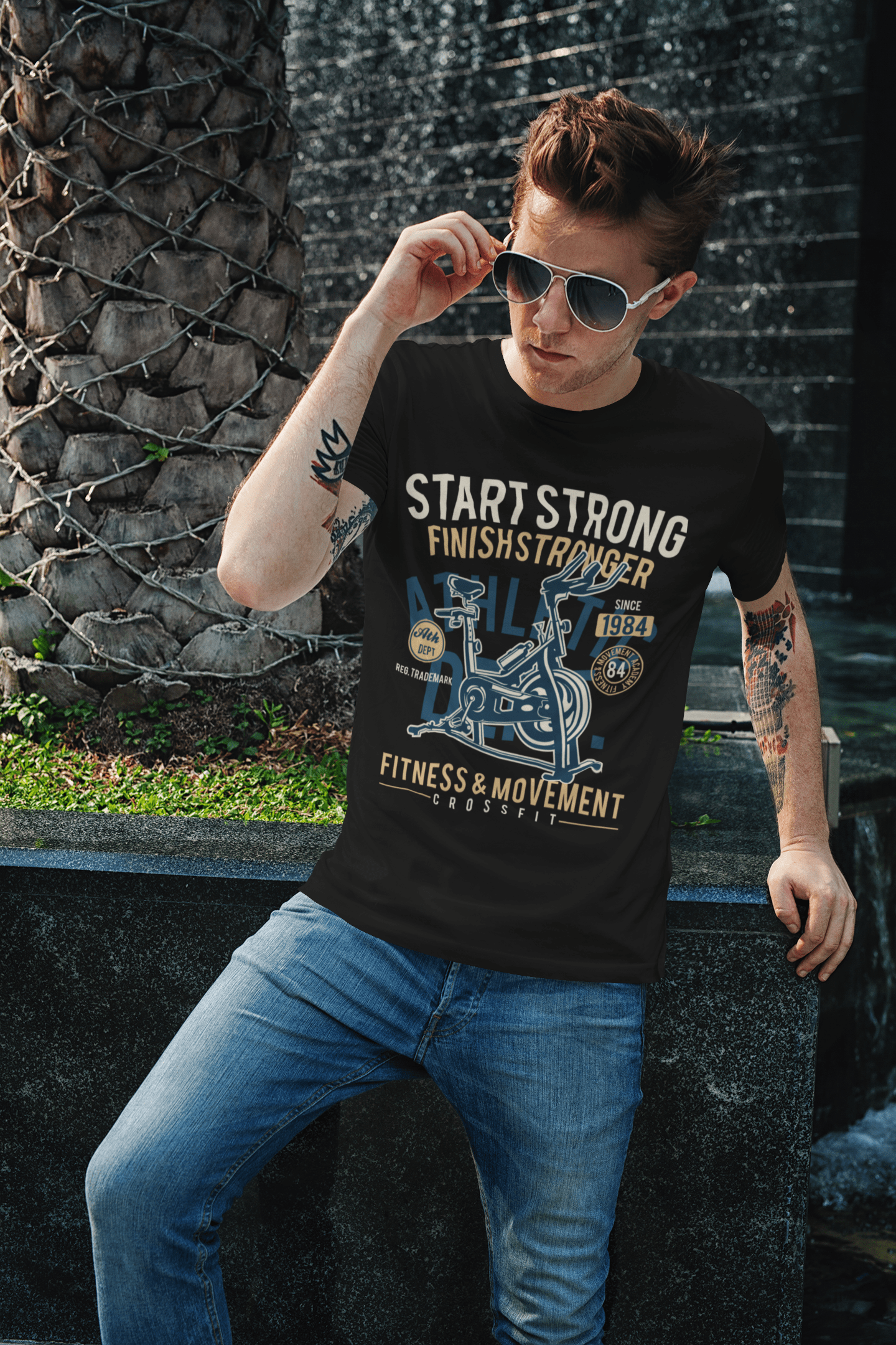 ULTRABASIC Men's Graphic T-Shirt Start Strong Finish Stronger 1984 - Motivational Quote