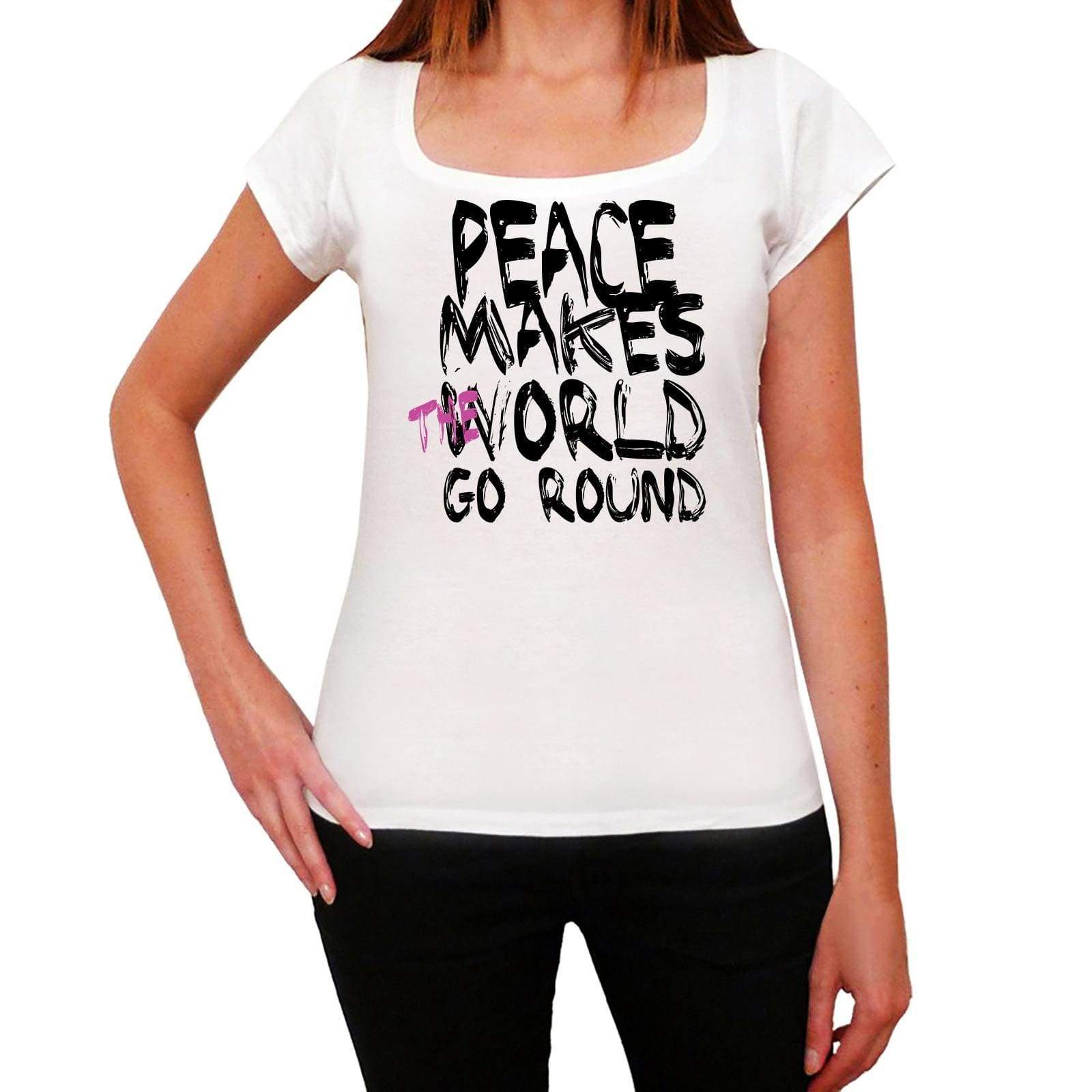 Peace World Goes Round Womens Short Sleeve Round White T-Shirt 00083 - White / Xs - Casual