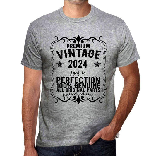 Premium Vintage Year 2024 Grey Mens Short Sleeve Round Neck T-Shirt Gift T-Shirt 00366 - Grey / S - Casual