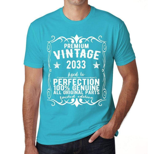 Premium Vintage Year 2033 Blue Mens Short Sleeve Round Neck T-Shirt Gift T-Shirt 00367 - Blue / Xs - Casual