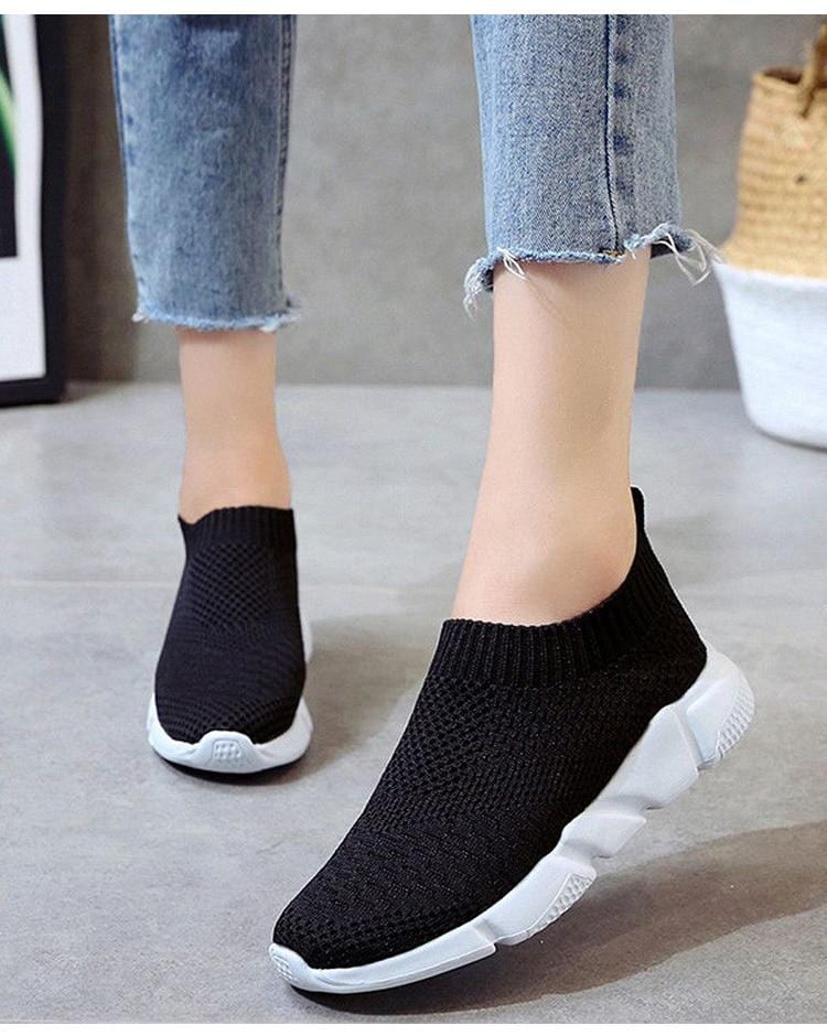 Women Shoes 2020 New Flyknit Sneakers Women Breathable Slip On Flat Shoes Soft Bottom White Sneakers Casual Women Flats Krasovki-Shoes-Ultrabasic