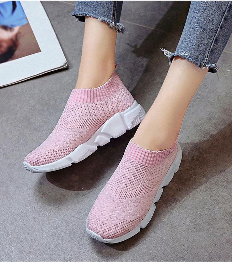 Women Shoes 2020 New Flyknit Sneakers Women Breathable Slip On Flat Shoes Soft Bottom White Sneakers Casual Women Flats Krasovki-Shoes-Ultrabasic