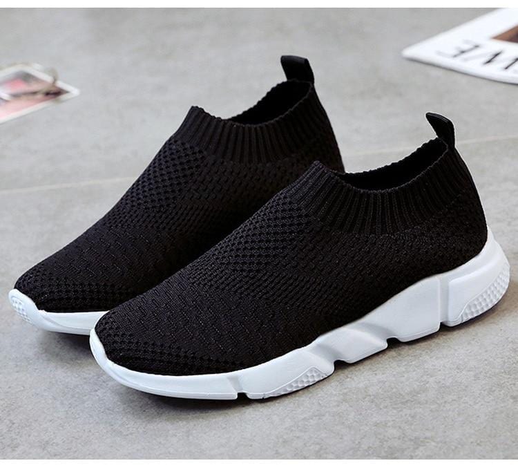 Women Shoes 2020 New Flyknit Sneakers Women Breathable Slip On Flat Shoes Soft Bottom White Sneakers Casual Women Flats Krasovki-Shoes-Ultrabasic