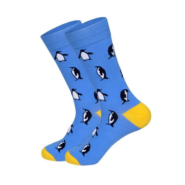 Downstairs Brand Desgin Happy Socks for Men's Gifts 28 Colors Birds Flamingos Penguins Streetwear Dress Up Long Casual Calcetines