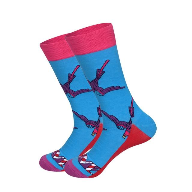 Downstairs Brand Desgin Happy Socks for Men's Gifts 28 Colors Birds Flamingos Penguins Streetwear Dress Up Long Casual Calcetines