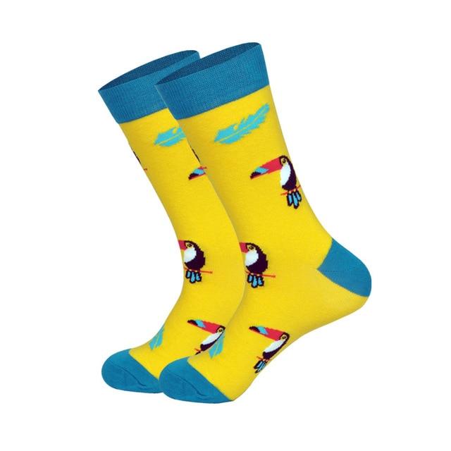 Downstairs Brand Desgin Happy Socks for Men's Gifts 28 Colors Birds Flamingos Penguins Streetwear Dress Up Long Casual Calcetines