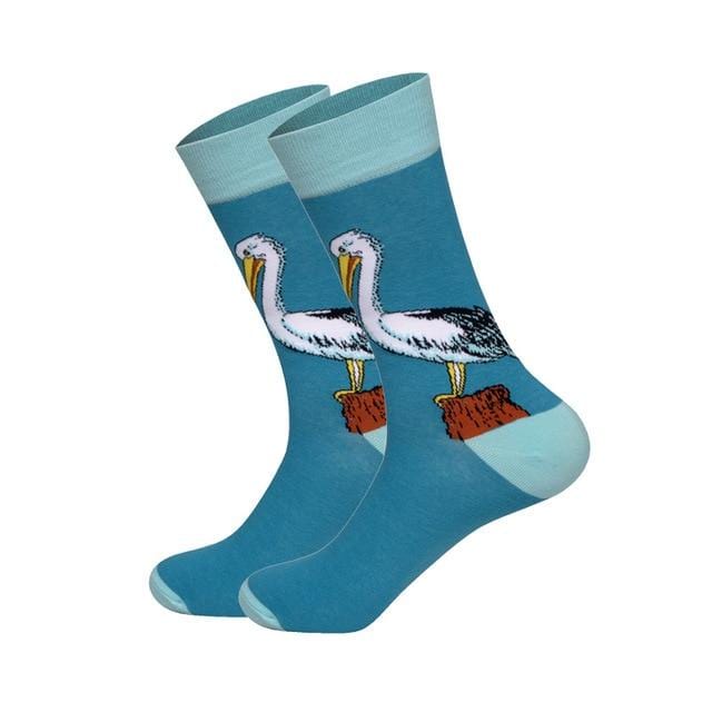 Downstairs Brand Desgin Happy Socks for Men's Gifts 28 Colors Birds Flamingos Penguins Streetwear Dress Up Long Casual Calcetines