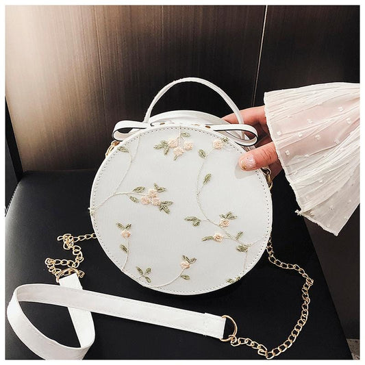 High Quality Sweet Lace Round Handbags 2019 PU leather Women Crossbody Bags Female Fashion Small Fresh Flower Chain Shoulder bag