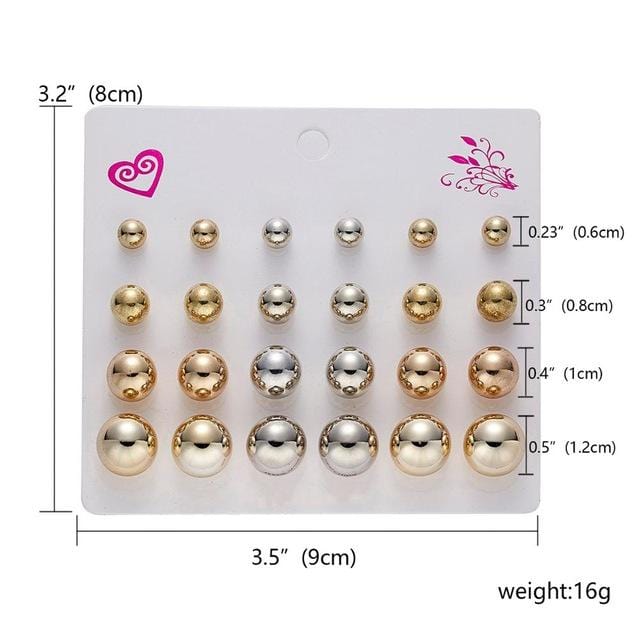 12 Pairs/set Stud Earrings Set With Card Transparent Zircon Balls Love Flowers Earrings Women Imulated Pearl Earrings Jewelry