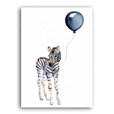 Nordic Cartoon Baby Animals Canvas Paintings Nursery Blue Balloon Art Poster Zebra Elephant Print Wall Pictures Kids Room Decor