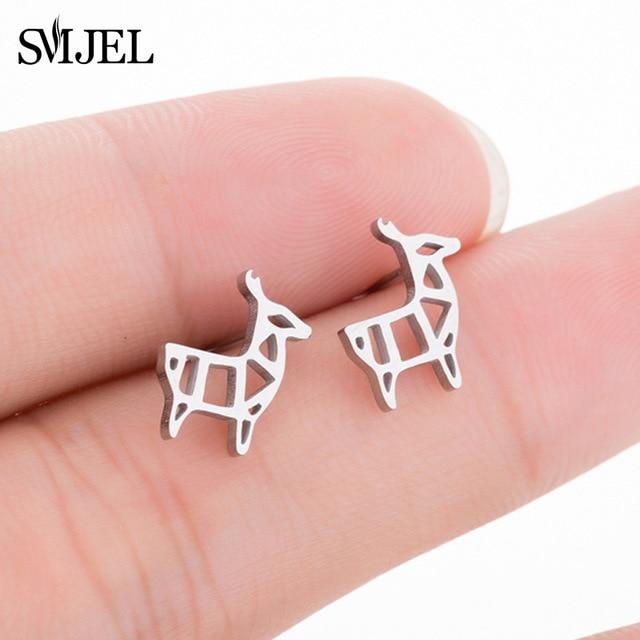 SMJEL Stainless Steel Mickey Stud Earrings for Women Girls Minimalist Fox Cat Hedgehog Earings Jewelry Animal Accessories Gifts