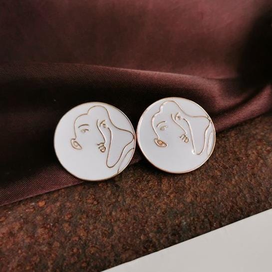 HUANZHI 2019 White Geometric Round Square Irregular Hollow Pearlescent Starry Sky Calla Lily Enamel Earrings for Women Girls