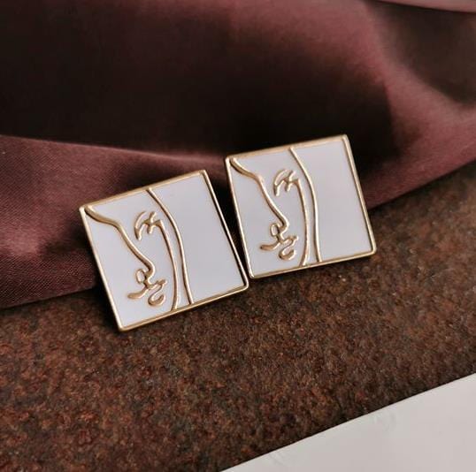 HUANZHI 2019 White Geometric Round Square Irregular Hollow Pearlescent Starry Sky Calla Lily Enamel Earrings for Women Girls