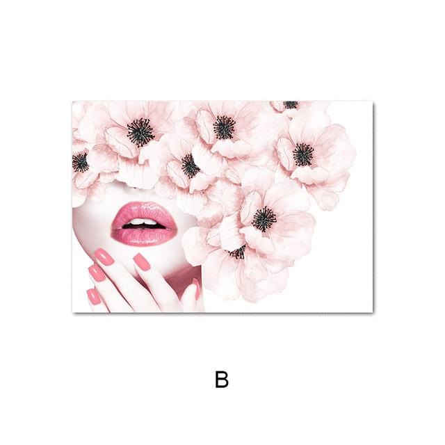 Pink Flower Perfume Fashion Poster Eyelash Lips Makeup Print Canvas Art Painting Wall Picture Modern Girl Room Home Decoration