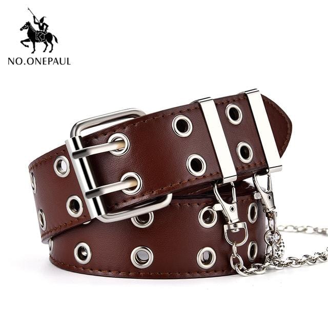 NO.ONEPAUL women belt Genuine Leather New Punk style fashion Pin Buckle jeans Decorative Belt Chain luxury brand belts for women