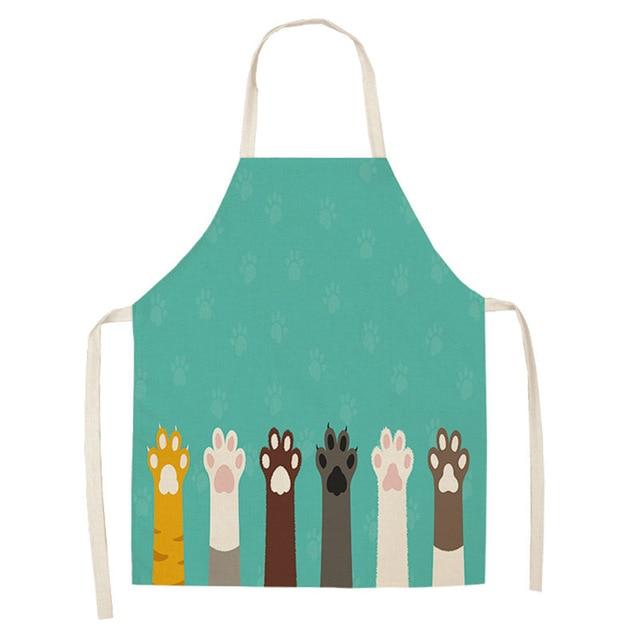 1Pcs Kitchen Apron Cute Cartoon Cat Printed Sleeveless Cotton Linen Aprons for Men Women Home Cleaning Tools 53*65cm WQ0029