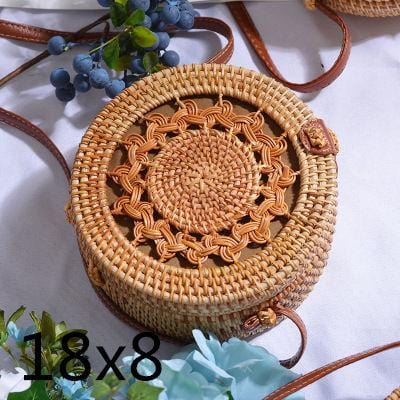 Woven Rattan Bag Round Straw Shoulder Bag Small Beach HandBags Women Summer Hollow Handmade Messenger Crossbody Bags