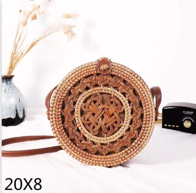 Woven Rattan Bag Round Straw Shoulder Bag Small Beach HandBags Women Summer Hollow Handmade Messenger Crossbody Bags