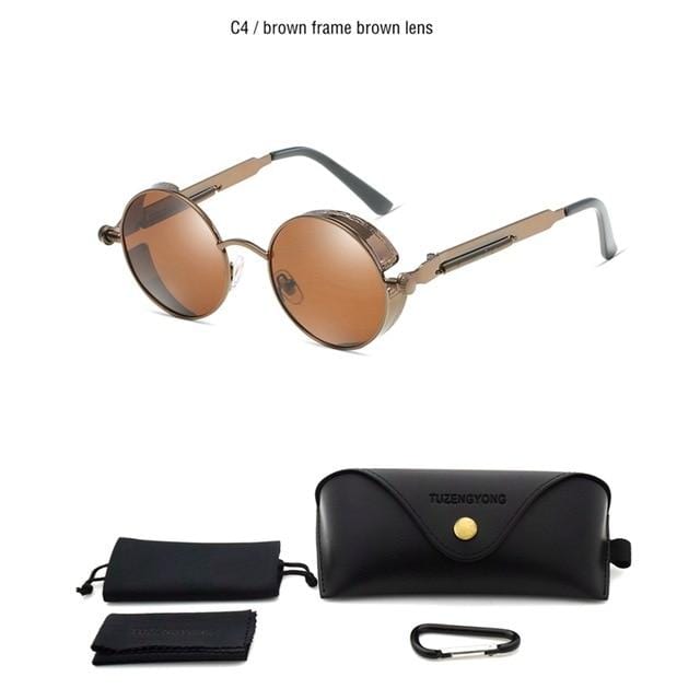 Classic Gothic Steampunk Sunglasses Polarized Men Women Brand Designer Vintage Round Metal Frame Sun Glasses High Quality UV400