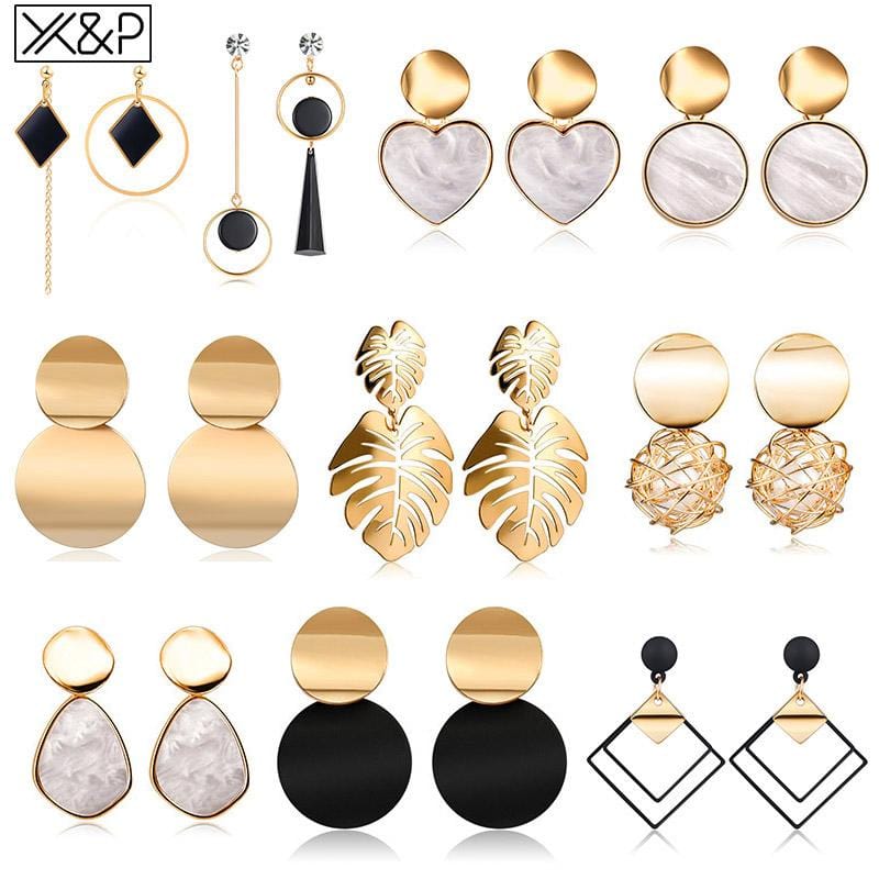 X&P New Korean Heart Statement Drop Earrings 2019 for Women Fashion Vintage Geometric Acrylic Dangle Hanging Earring Jewelry