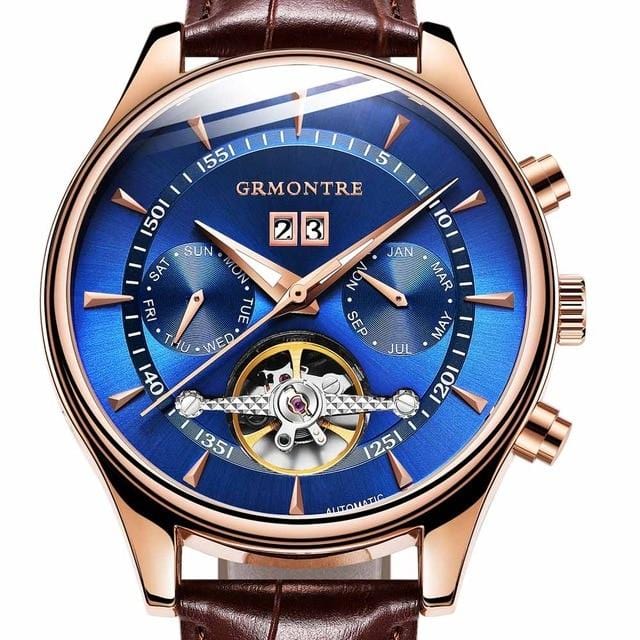 Skeleton Tourbillon Mechanical Watch Men Automatic Classic Rose Gold Leather Mechanical Wrist Watches Reloj Hombre 2018 Luxury