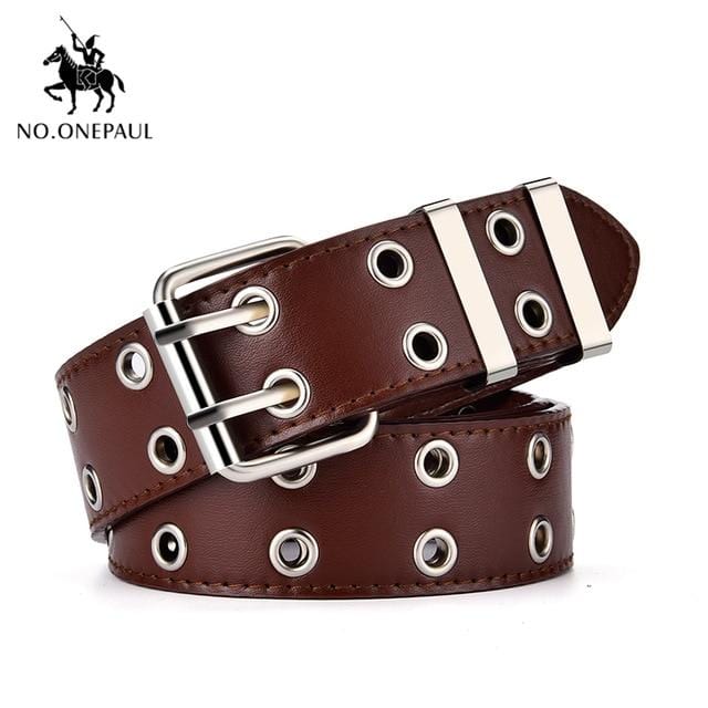 NO.ONEPAUL Designer's famous brand leatherhigh quality belt fashion alloy double ring circle buckle girl jeans dress wild belts