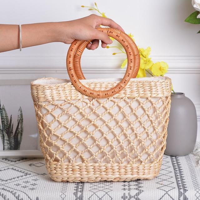 Lovevook woven straw bags women handbag with top-handle hollow out summer beach bags for travel/picnic bamboo and rattan bags