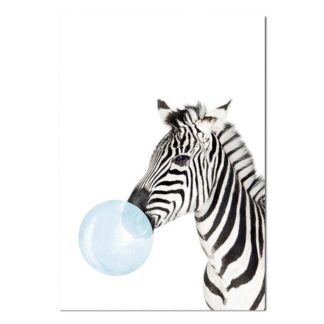 Baby Animal Blue Bubble Poster Nursery Canvas Wall Art Print Zebra Giraffe Painting Nordic Kids Decoration Picture Bedroom Decor