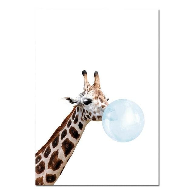 Baby Animal Blue Bubble Poster Nursery Canvas Wall Art Print Zebra Giraffe Painting Nordic Kids Decoration Picture Bedroom Decor