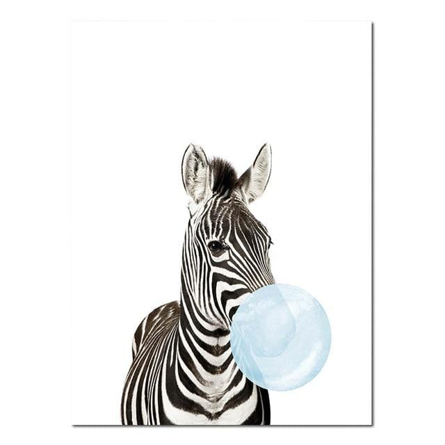 Baby Animal Blue Bubble Poster Nursery Canvas Wall Art Print Zebra Giraffe Painting Nordic Kids Decoration Picture Bedroom Decor