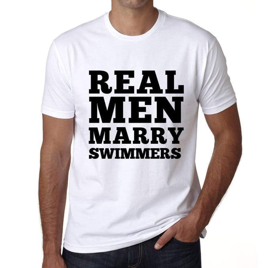 Real Men Marry Swimmers Mens Short Sleeve Round Neck T-Shirt - White / S - Casual