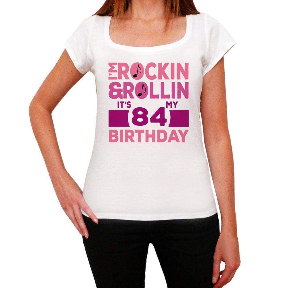 Rockin&rollin 84 White Womens Short Sleeve Round Neck T-Shirt Gift T-Shirt 00343 - White / Xs - Casual