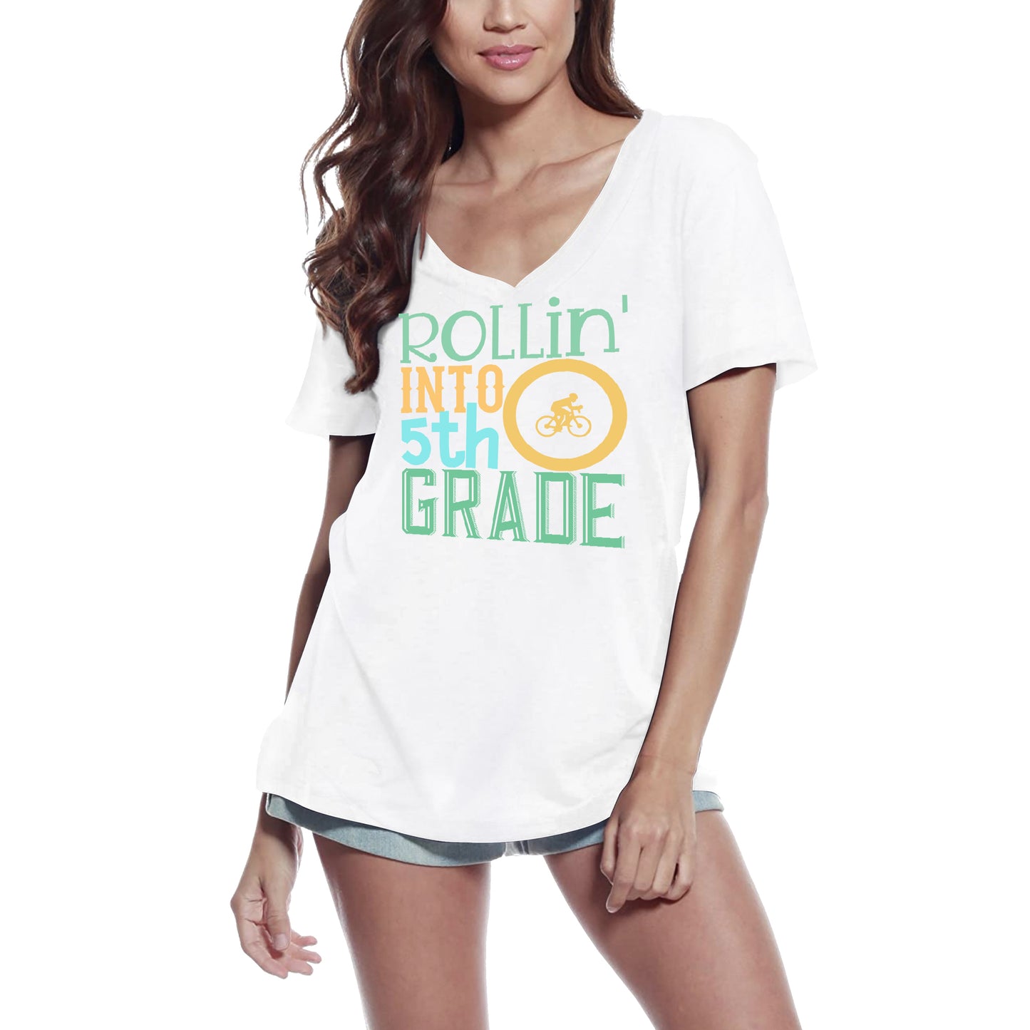 ULTRABASIC Women's T-Shirt Rollin' Into 5th Grade - Short Sleeve Tee Shirt Tops