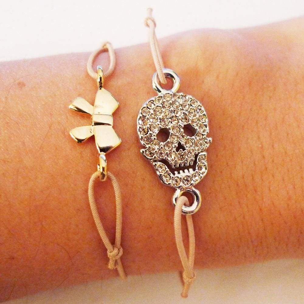 Skull Strass Gold Bow Beige Bracelets