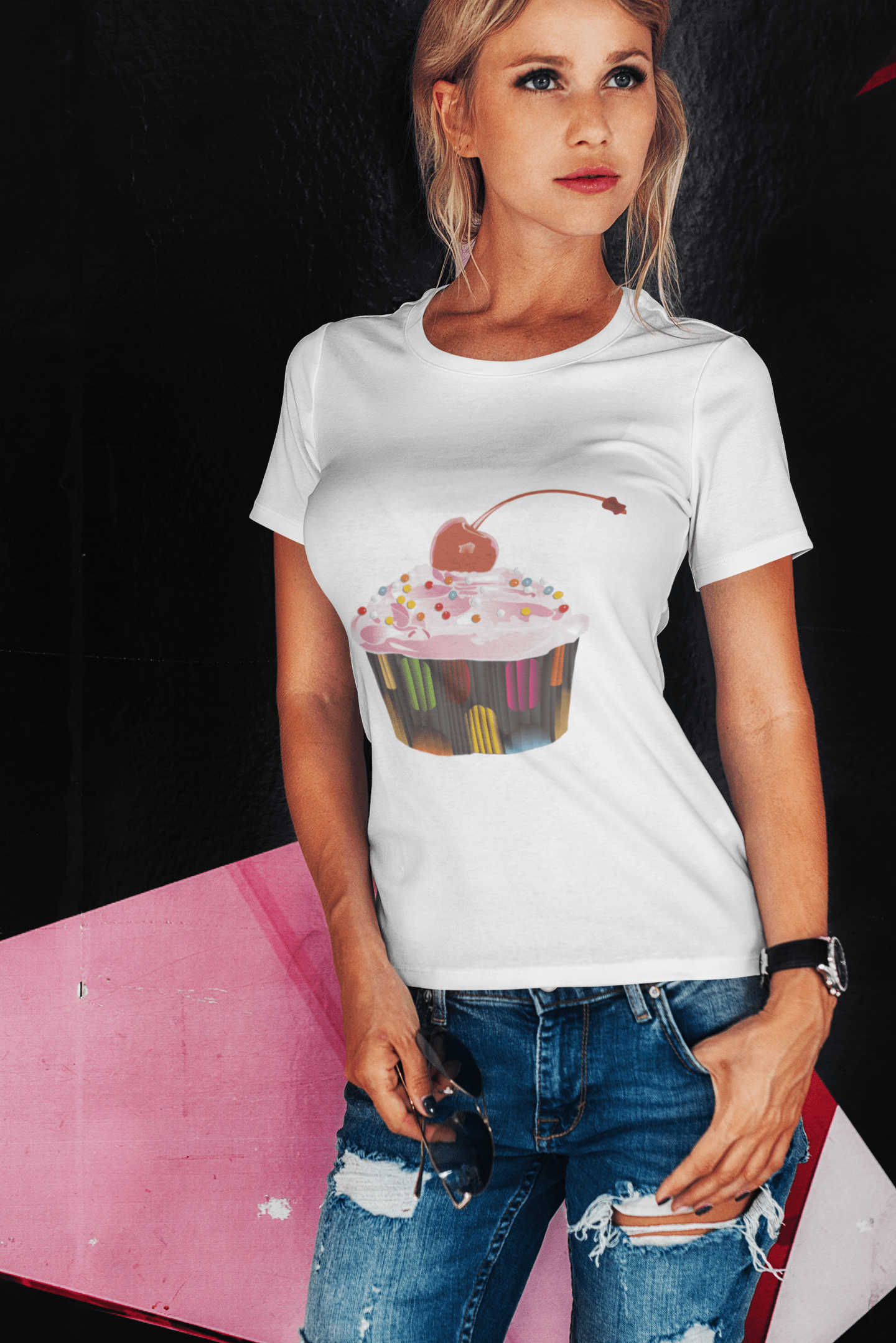 Cupcake Cherry Bomb Pearls, Women's Short Sleeve Crew neck Tee 00152